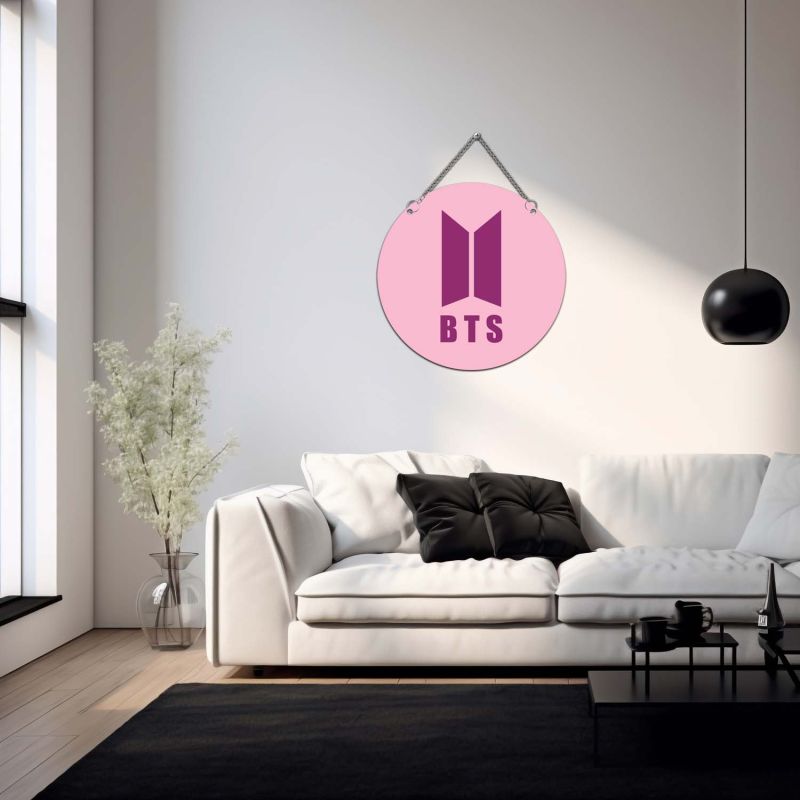 Wooden BTS Inspired Logo Wall Hanging K-Pop Themed Room Decor Kids & Teen Bedroom Decor Birthday Return Gift Gift for BTS Fans